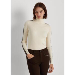 [해외] 랄프로렌 Faux Leather Trim Turtleneck Sweater 630763_Cream/Chocolate_Cream/Chocolate